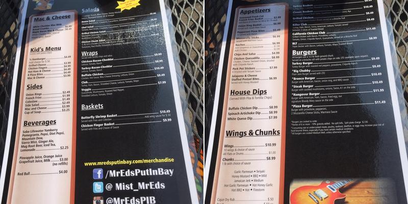 Mr Ed's Bar & Grill Menu