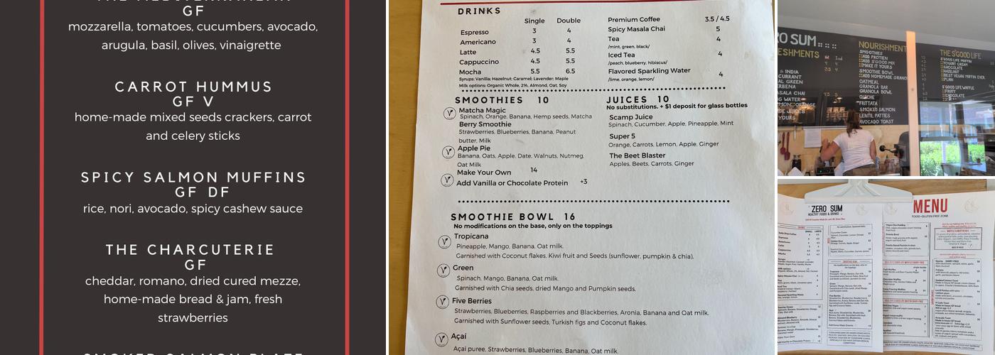 Zero Sum Door County Menu