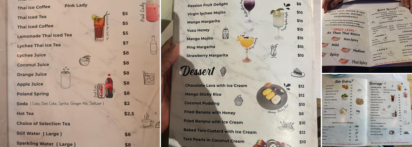 The Theo Thai Bistro Menu