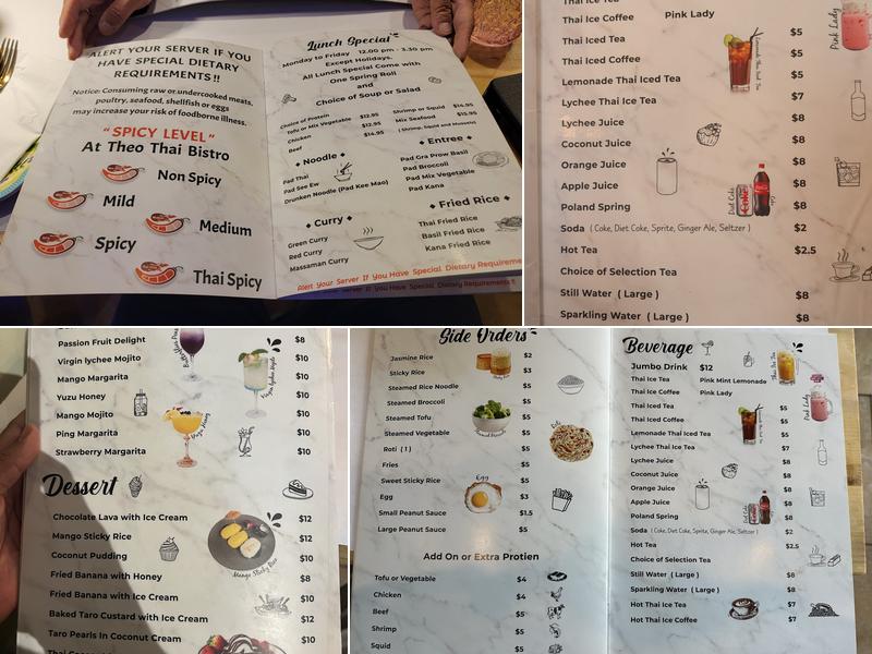 The Theo Thai Bistro Menu