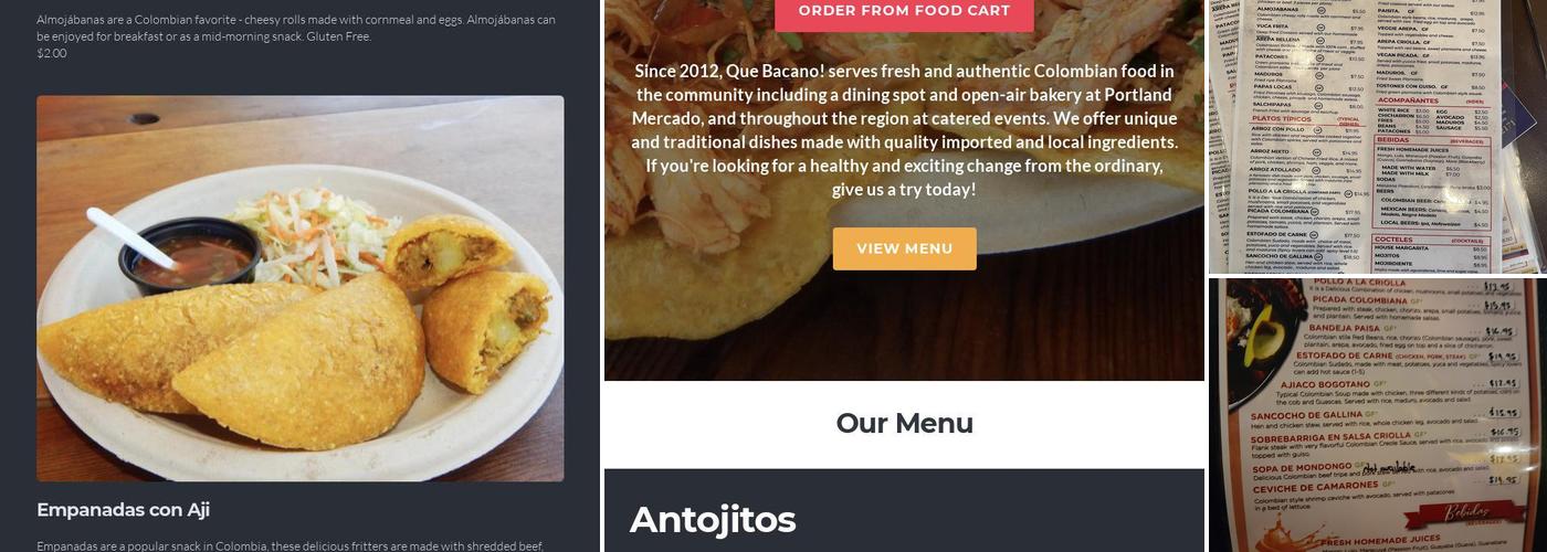 Que Bacano Restaurant Menu