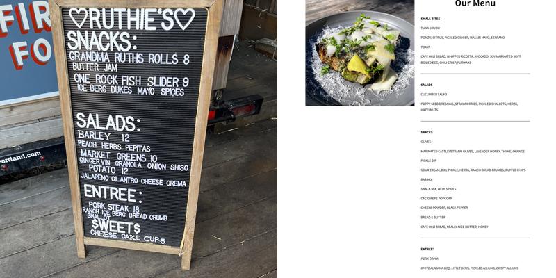 Ruthie's Menu