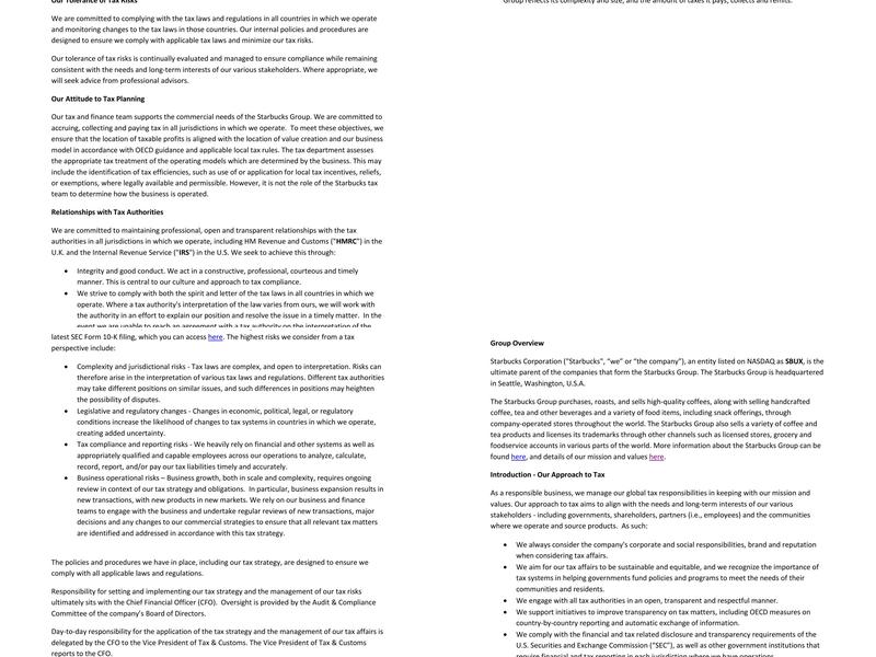 Starbucks Coffee Menu