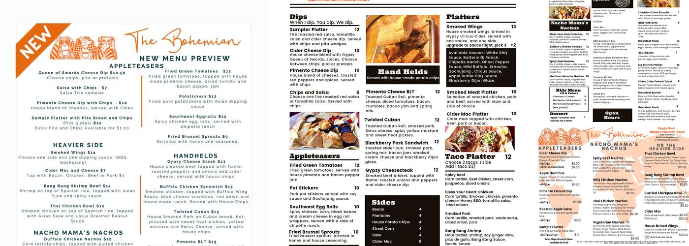 The Bohemian Knoxville Menu