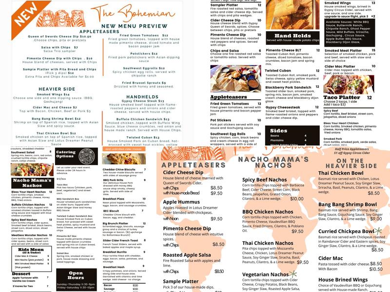 The Bohemian Knoxville Menu