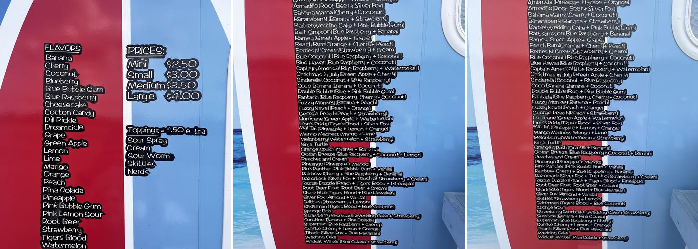 Breez Hawaiian Shaved Ice Menu