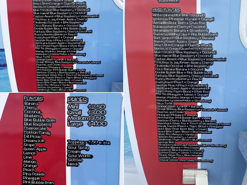 Breez Hawaiian Shaved Ice Menu