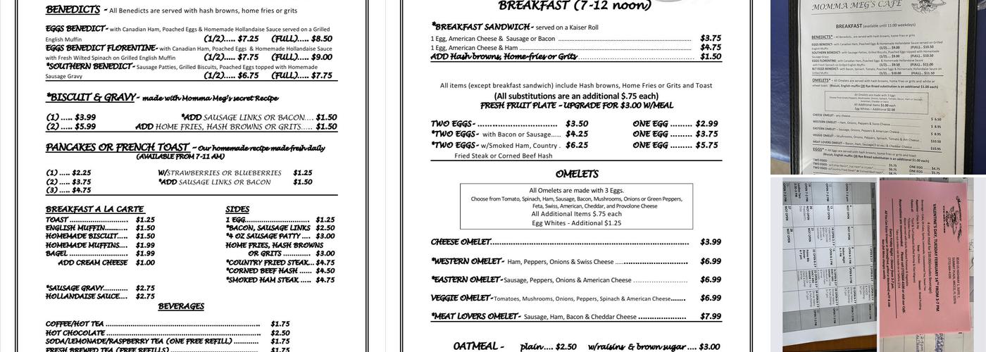 Momma Meg's Cafe Menu