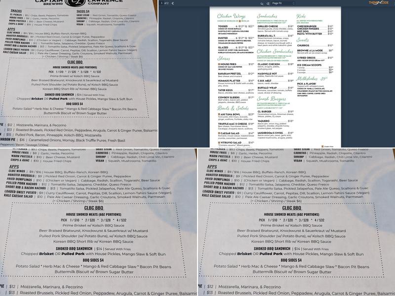 Captain Lawrence Barrel House Menu