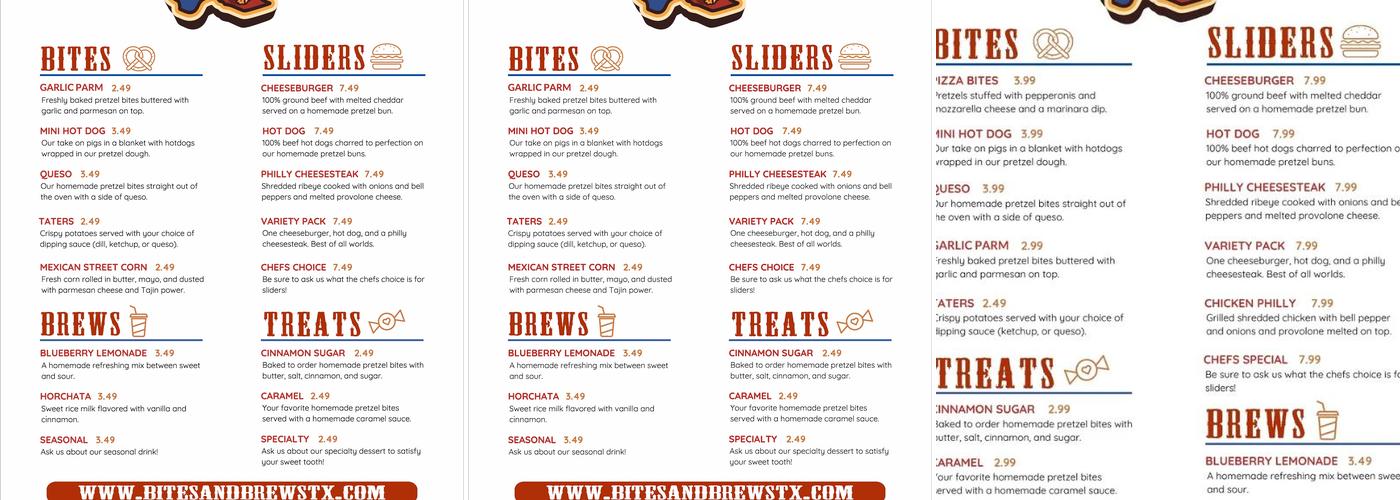Bites & Brews Menu