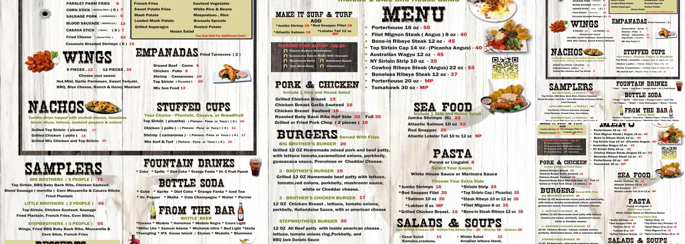 2 Brother’s Steakhouse Menu