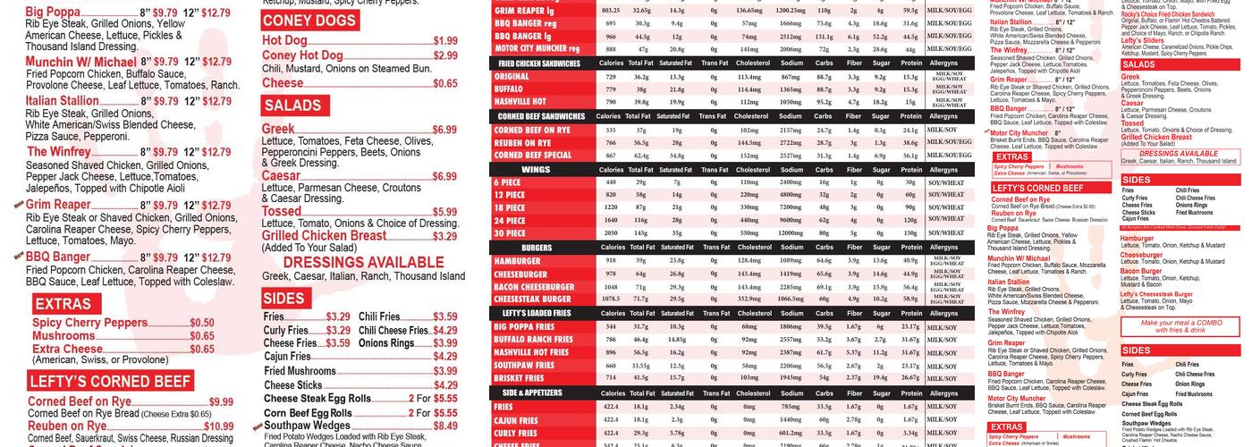 Lefty's Cheesesteaks Menu