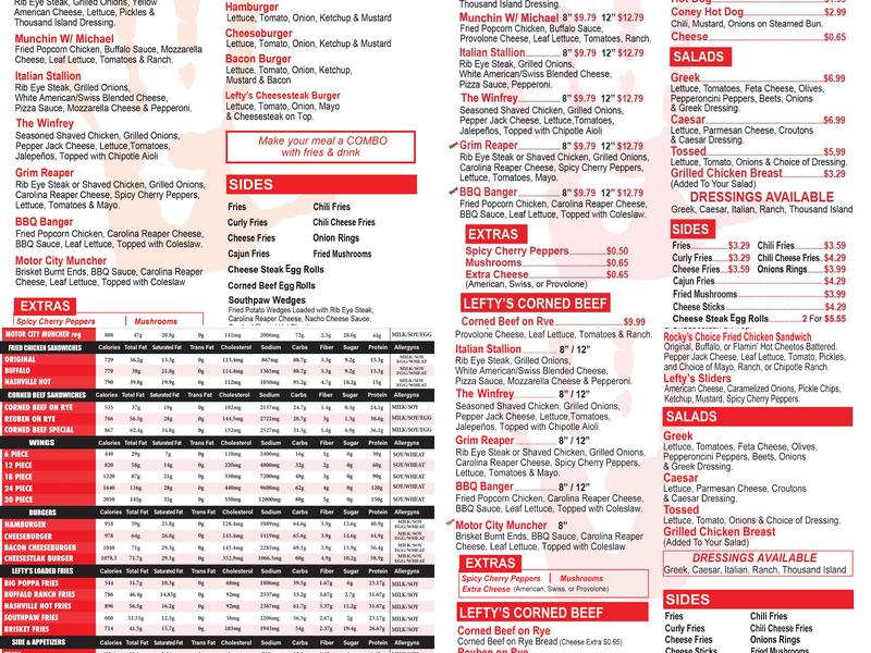 Lefty's Cheesesteaks Menu