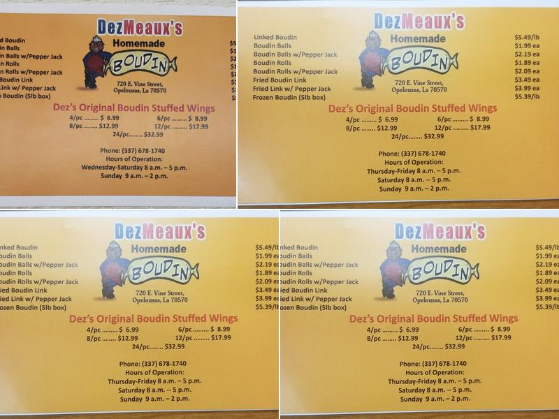 DezMeaux's Boudin Menu