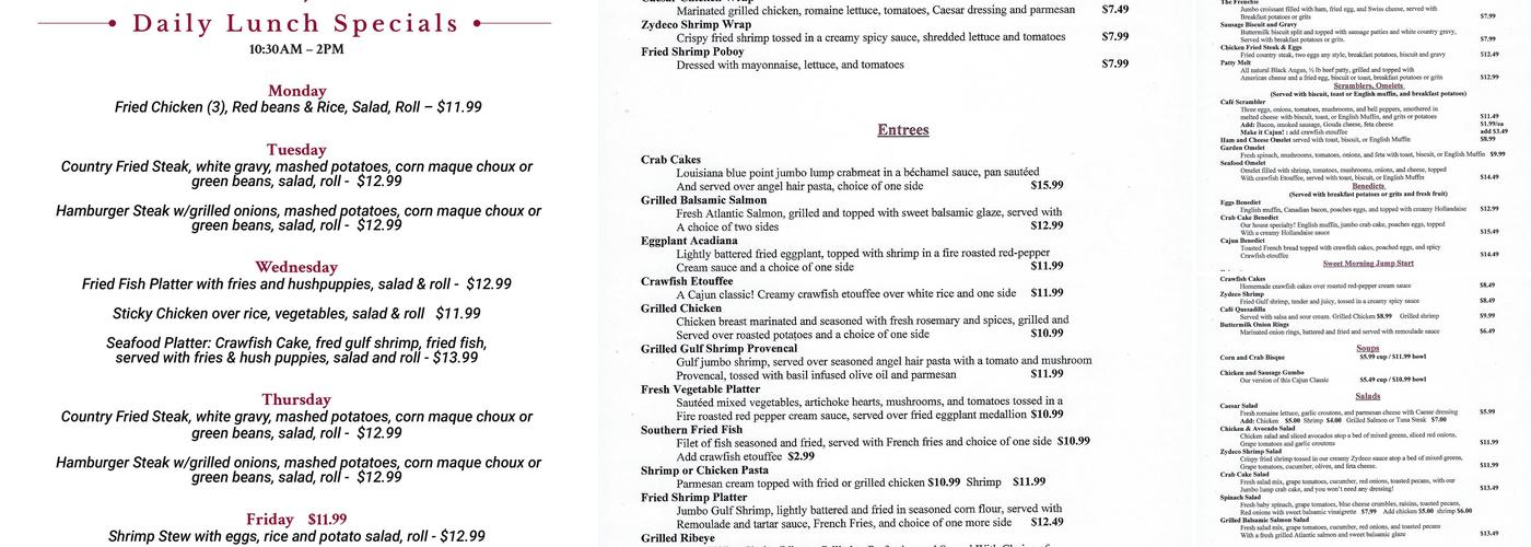 Ema's Restaurant Menu