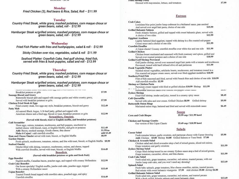 Ema's Restaurant Menu