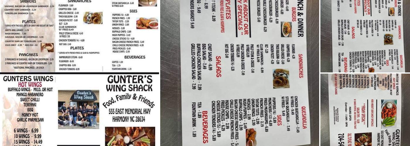 Gunter's Wing Shack Menu