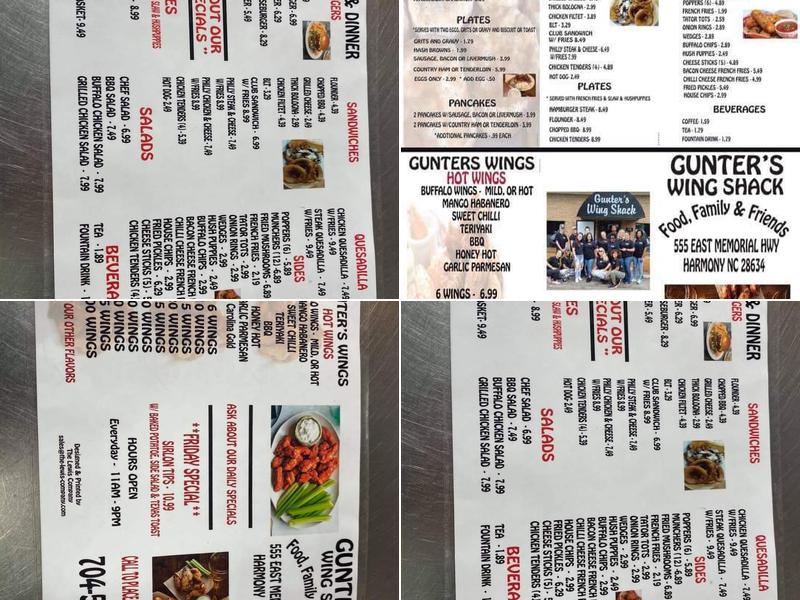 Gunter's Wing Shack Menu