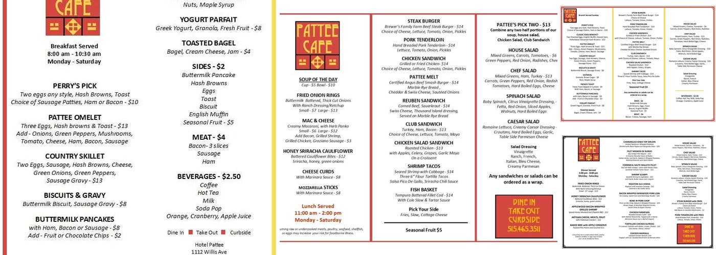 Pattee Cafe Menu