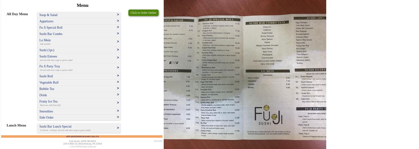 Fuji Sushi Menu