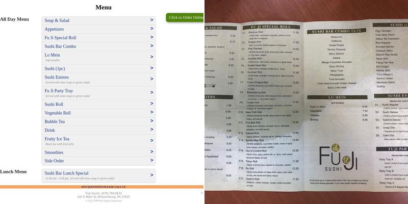 Fuji Sushi Menu