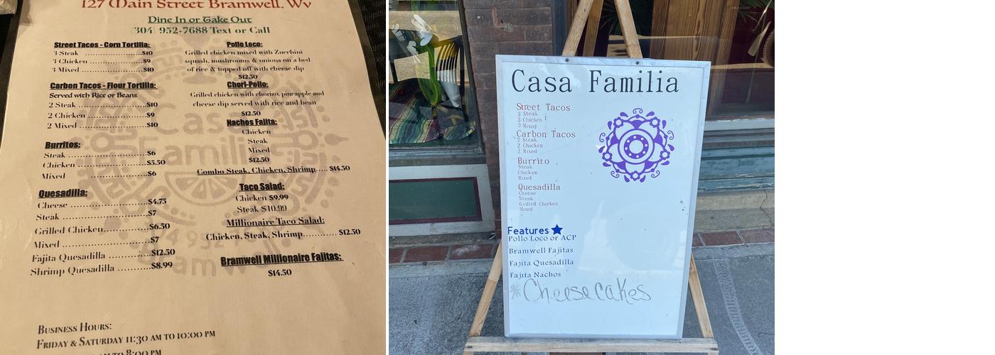 Casa Familia Menu