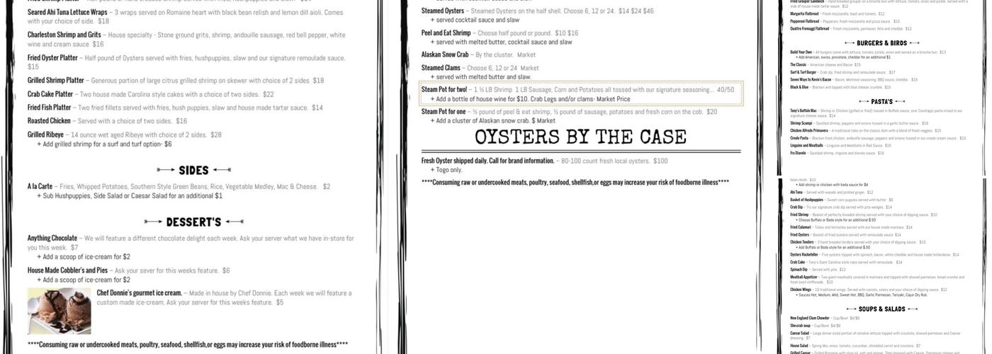 Tony's Taps & Oyster Co. Menu