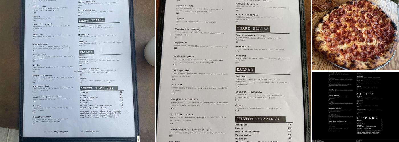 Corner Pizza Menu