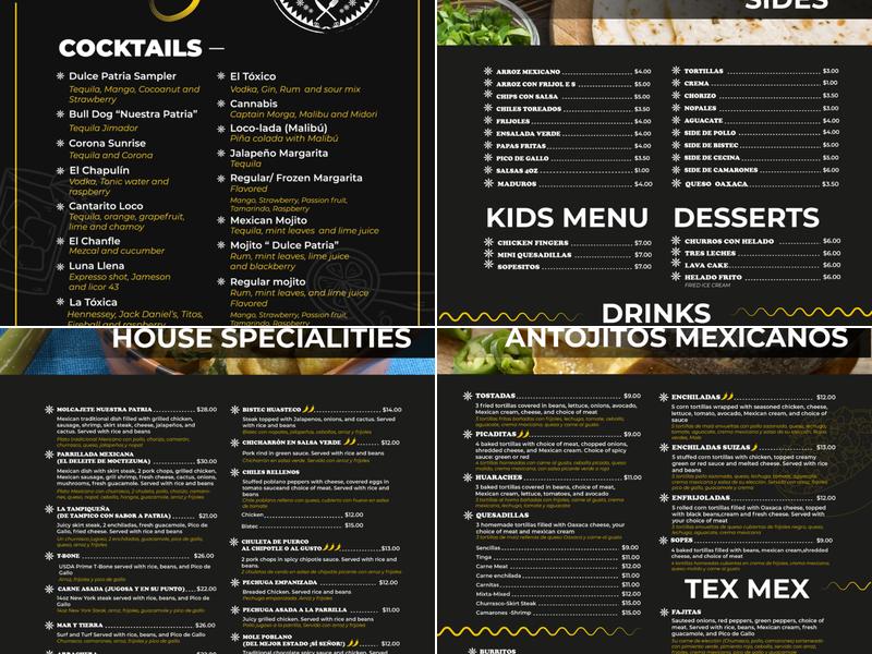 DULCE PATRIA Menu