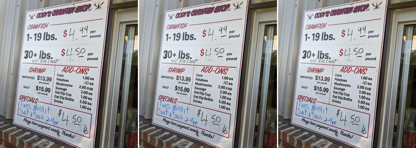 Cody’s Crawfish Shop Menu