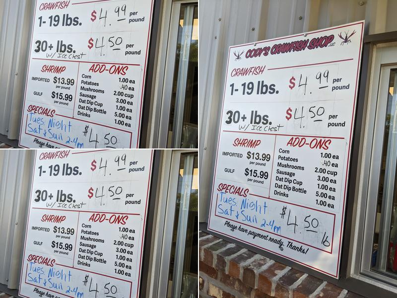 Cody’s Crawfish Shop Menu