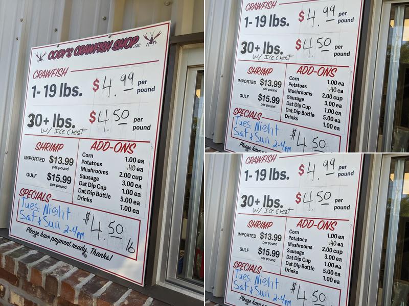 Cody’s Crawfish Shop Menu