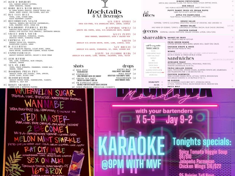Boombox Bar Menu