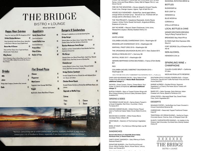 The Bridge Bistro & Lounge Menu