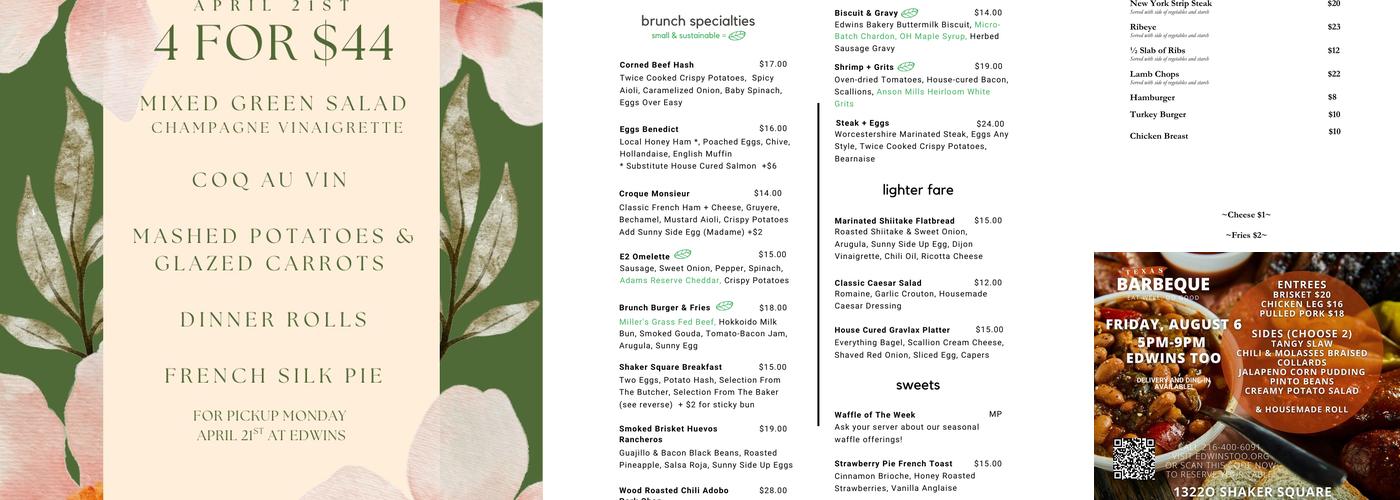 Edwins Too Menu