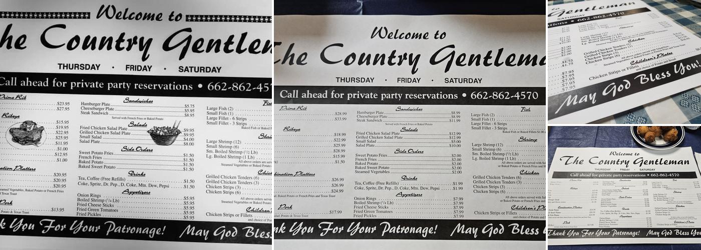 Country Gentleman Fish and Steak House Menu