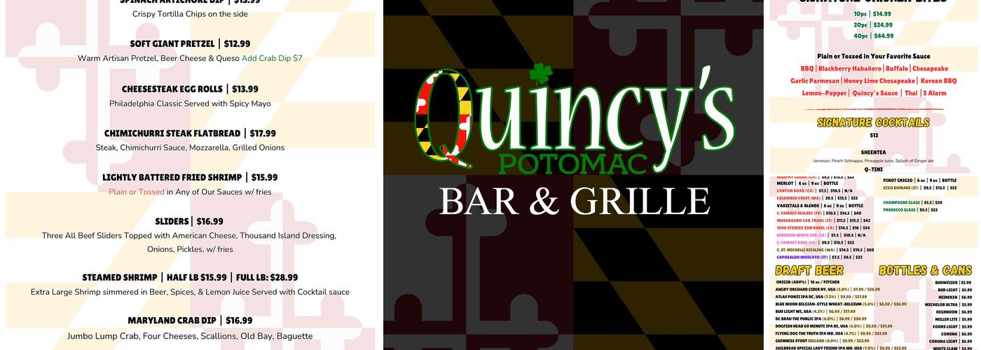 Quincy’s Potomac Bar & Grille Menu