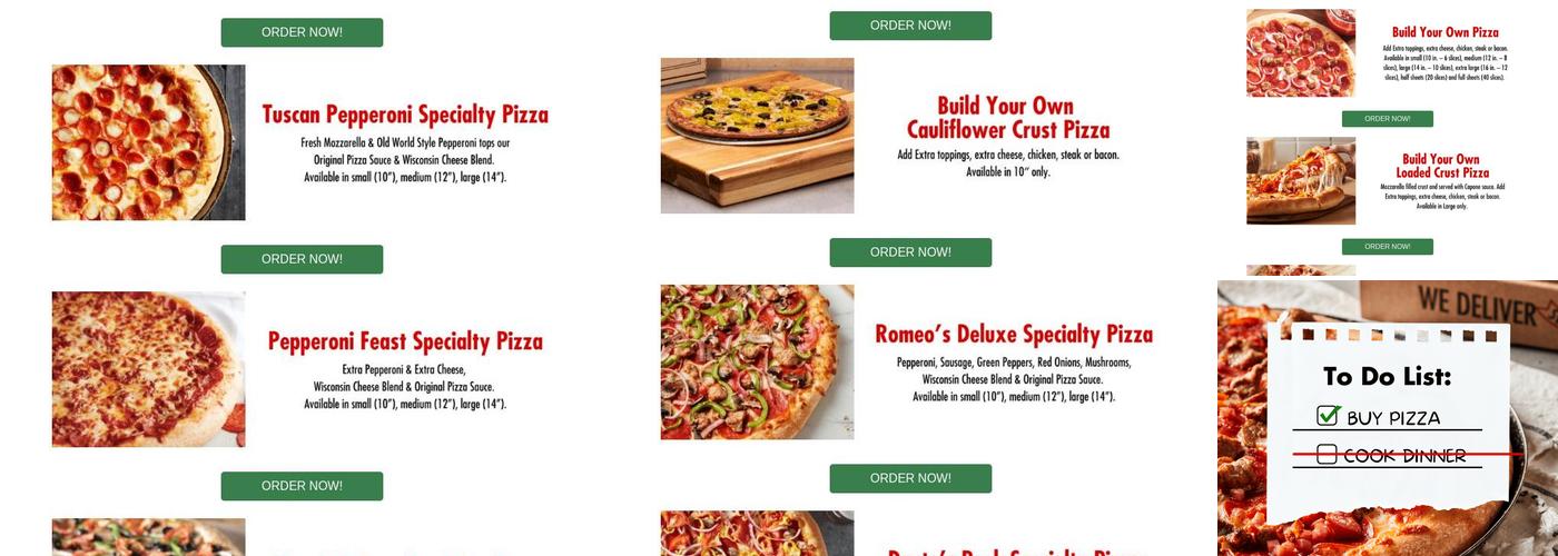 Romeo's Pizza Menu