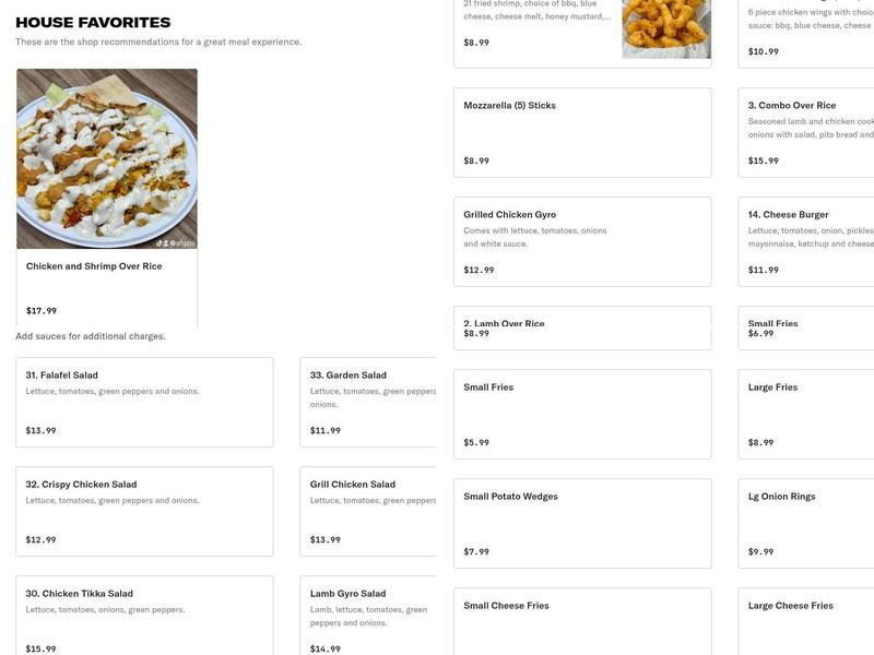 Halal Gyro House Menu