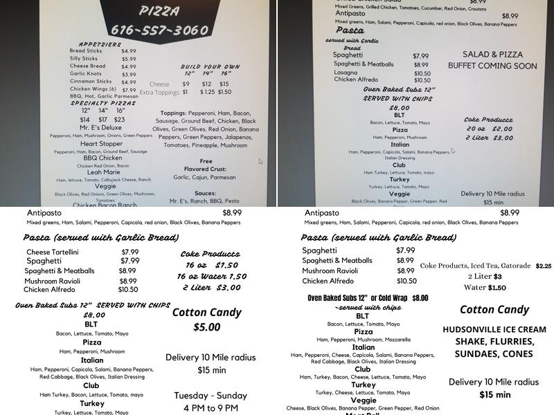 Mr.E's Pizza Menu