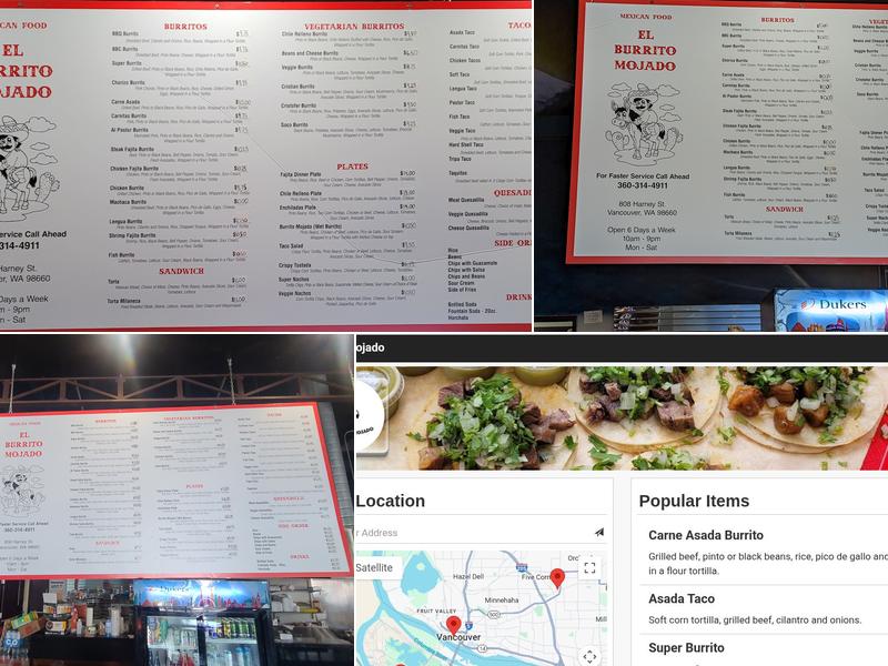 El Burrito Mojado Menu