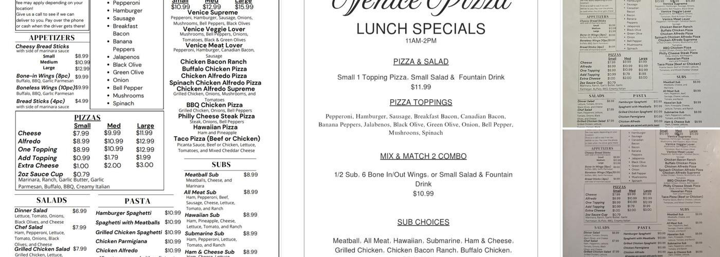 Venice Pizza Menu
