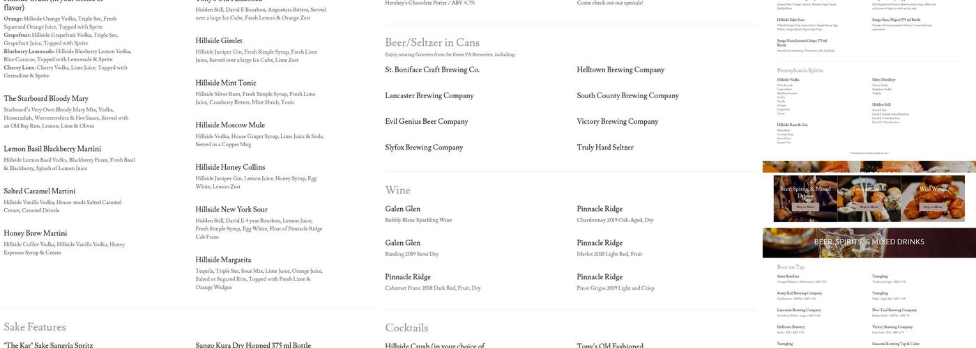 Hillside Public House @ Doneckers Menu