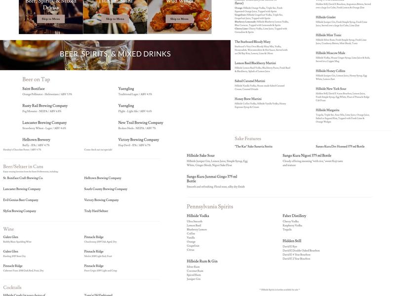 Hillside Public House @ Doneckers Menu