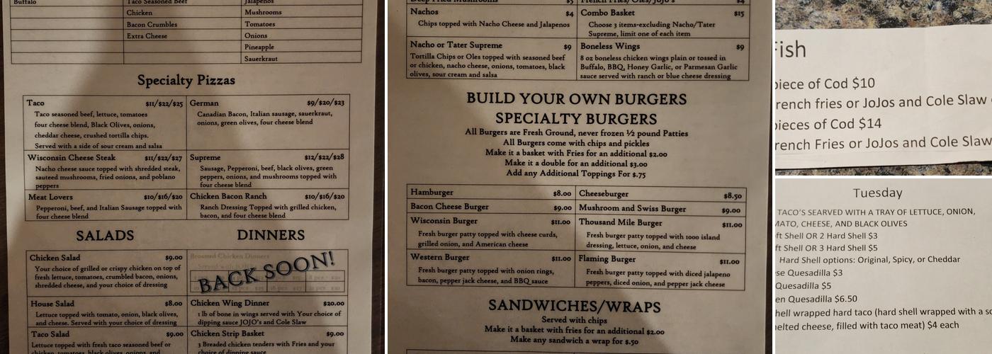 11th Frame Bar and Grille Menu