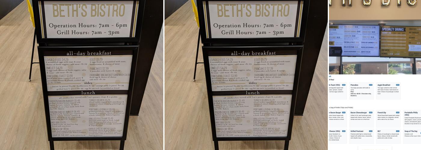 Beth's Bistro Menu