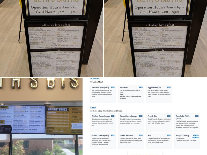 Beth's Bistro Menu