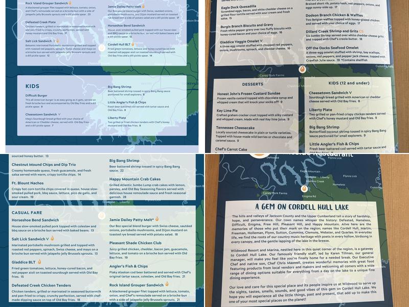 Wildwood Resort & Marina Menu