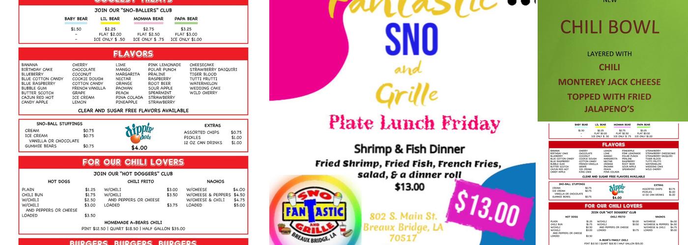 A-Bear's Sno-Balls Menu