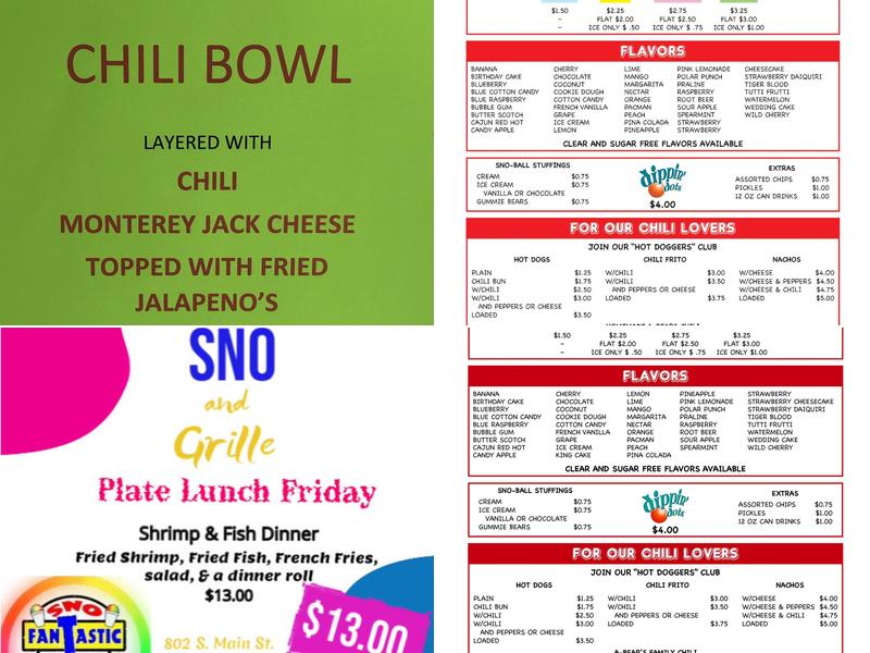 A-Bear's Sno-Balls Menu